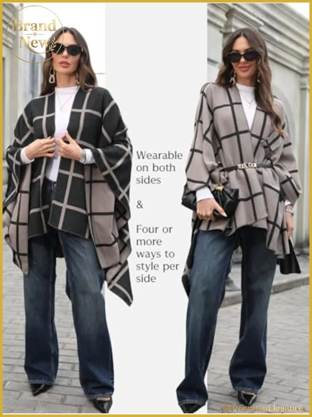 Shawl Wrap Open Front Poncho Scarf Reversible Knit Polyester
